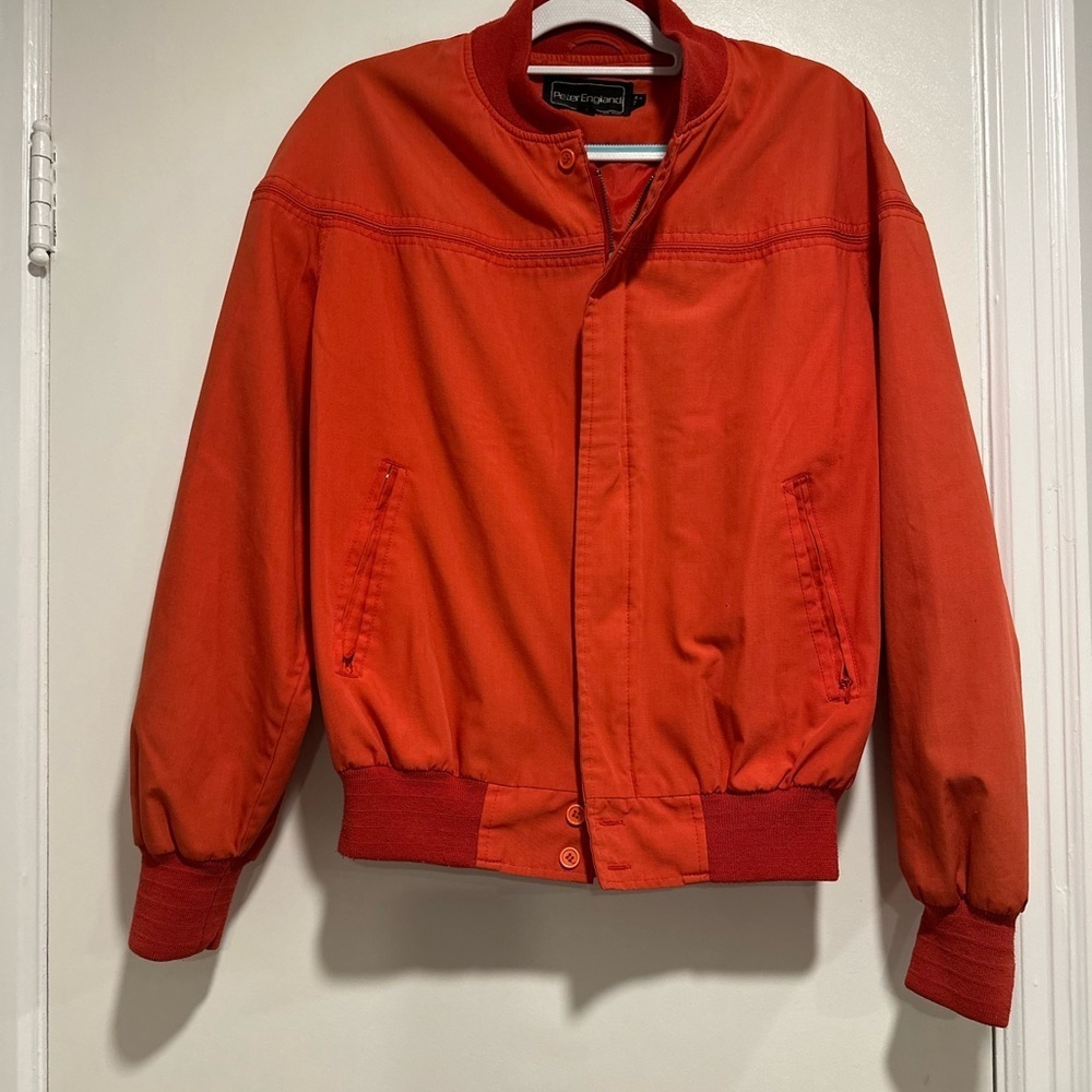 VTG 80s Peter England Men’s Sz:L Red Full Zip Windbreaker Lightweight Jacket.
